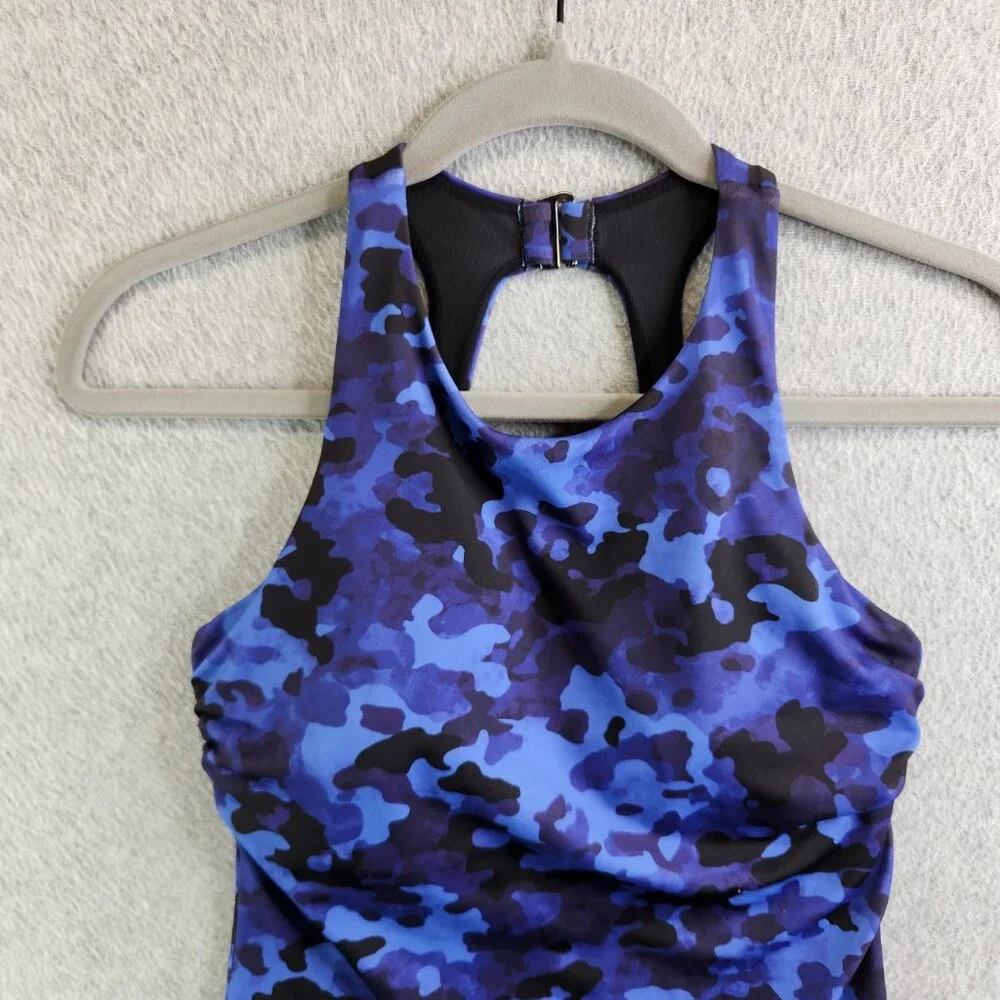 Athleta Tankini Womens 32 B/C Blue Camo Maldives Bra Cup Modest Swimsuit Top